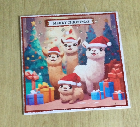 Alpaca Family Christmas Time 7x7 Card Kit. Matching Box, Gift Bauble, Tag by Honorscard Appleby