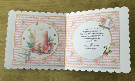 Traditional Christmas 49: Festive Candle 5 x 5 Card Insert with Red/White Glitter Striped Background by Honorscard Appleby