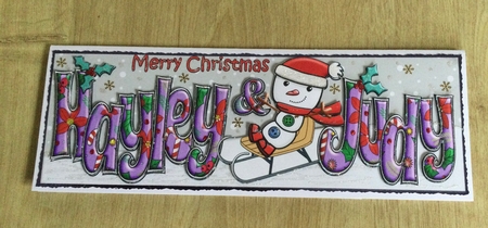 Jolly Snowman on Sledge HAYLEY & JUDY large dl by Honorscard Appleby