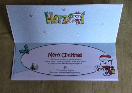 Jolly Snowman with letters to Santa HAZEL large dl insert by Honorscard Appleby