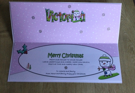 Jolly Snowman Snowboarding VICTORIA large dl insert by Honorscard Appleby