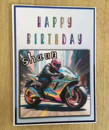 Rainbow Crash Helmet or Motorbike A4 Happy Birthday Card Front by Honorscard Appleby