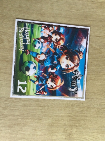 Anime Style Girls Playing Football 7x7 Card Kit. Matching Box, Gift Bauble,Tag by Honorscard Appleby