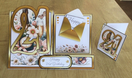 21st Champagne and Flowers Side Stepper Card by Honorscard Appleby