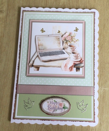 A5 Luscious Laptop 6 Card Front, Topper and sentiments with single layer decoupage by Honorscard Appleby