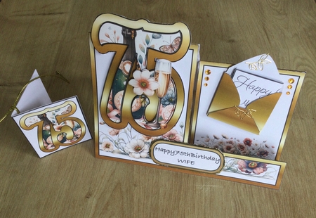 75th Birthday Champagne and Flowers Side Stepper Card by Honorscard Appleby