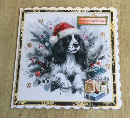 3 Christmas whimsical black and white Springer Spaniel card front/toppers 4 by Honorscard Appleby