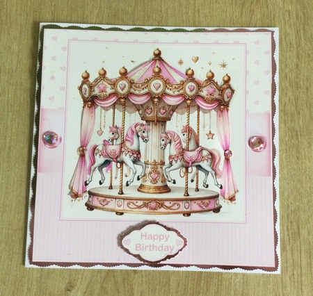 8 x 8 Pink carousel quick card front by Honorscard Appleby