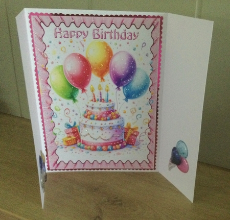 Birthday Cake With Balloons Pink Gatefold (TWO) by Honorscard Appleby