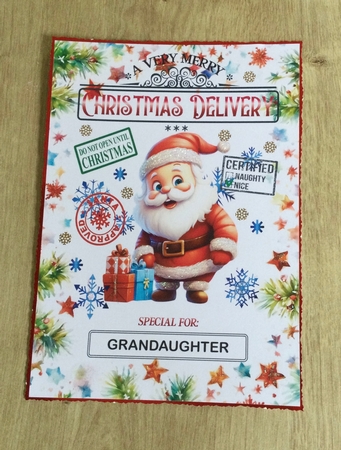Lovely A4 Christmas Frame With Santa NAME TAG, (ONE) by Honorscard Appleby