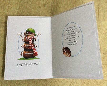 A5 Rugby/football birthday insert by Honorscard Appleby