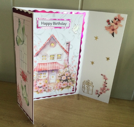 Pretty Pink Gatefold With Butterflies & Cottage (THREE) by Honorscard Appleby