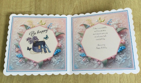 lily of the valley on lace with pyramid toppers insert by Honorscard Appleby