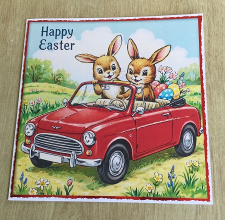 Vintage Easter Bunnies In Car Quick Card by Honorscard Appleby