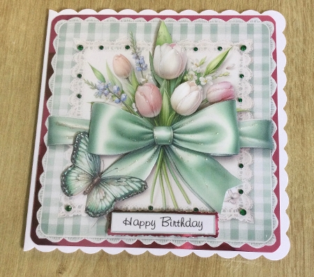 floral tulips on lace 3 by Honorscard Appleby