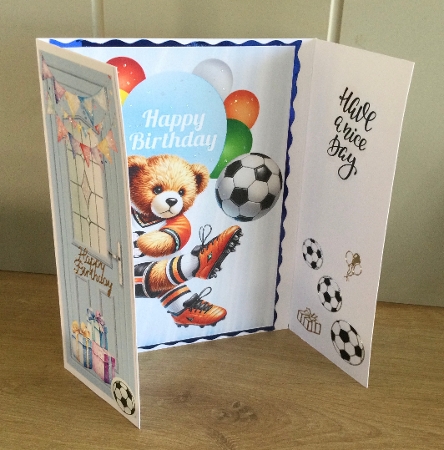 Cute Sports Teddy With Presents Blue Gatefold (FOUR) by Honorscard Appleby