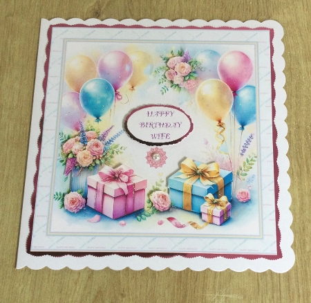 8 x 8 balloons & gifts quick card front. by Honorscard Appleby