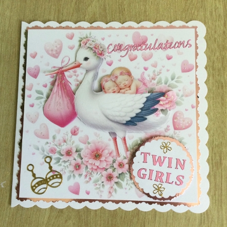 stork baby pink twin girls by Honorscard Appleby