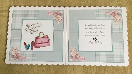 green shoes handbag with pink roses1 and  2 insert by Honorscard Appleby