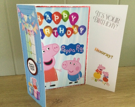 Blue Gatefold With Balloons & Peppa Pig (THREE) by Honorscard Appleby