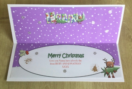 Smiley Santa and Rudolf picking a tree NANNA large dl insert by Honorscard Appleby