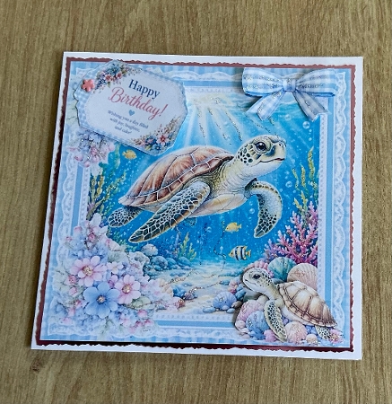 Sea Turtle Card Kit – Underwater Fantasy Scene, Blue Lace Frame & Birthday Tags – Marine Printable by Honorscard Appleby