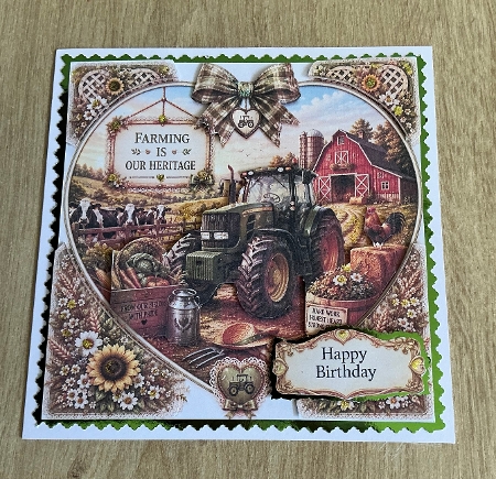 Vintage Farm Heart Frame Card Front – Tractor & Country Life Printable with Sentiment Labels by Honorscard Appleby