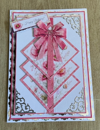 Elegant 5x7 Coral Floral Diamond Panel Card Front – Happy Birthday by Honorscard Appleby