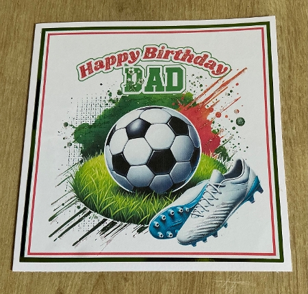 Football Fan 7x7ins card front birthday Dad with tags & gift card by Honorscard Appleby