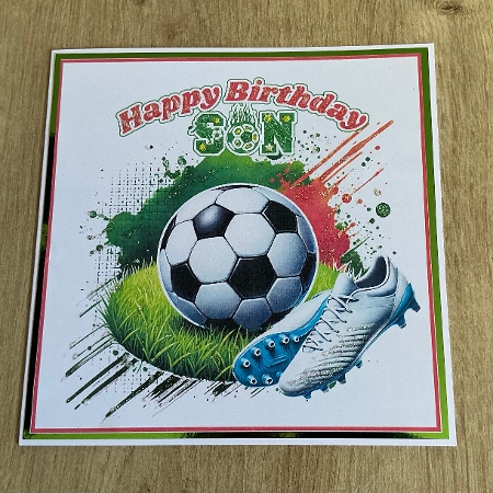 Football Fan 7x7ins card front birthday Son with tags & gift card by Honorscard Appleby