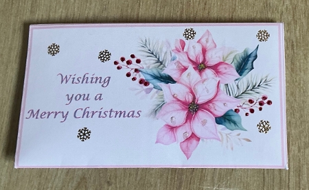 Pink poinsettia scalloped edged money wallet. by Honorscard Appleby
