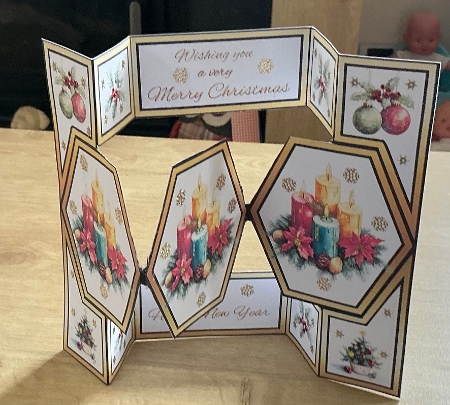 Hexagon trifold  Festive candles by Honorscard Appleby