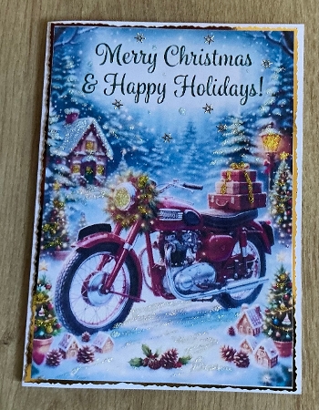 Vintage Christmas Motorcycle Mini Card – Festive snowy scene by Honorscard Appleby