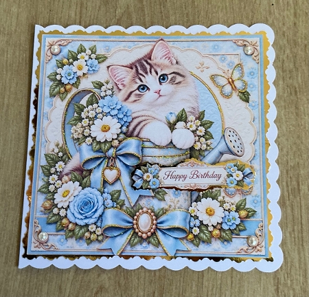 8x8 Blue Blossom Kitten - Quick Card Front with Sentiment  by Honorscard Appleby