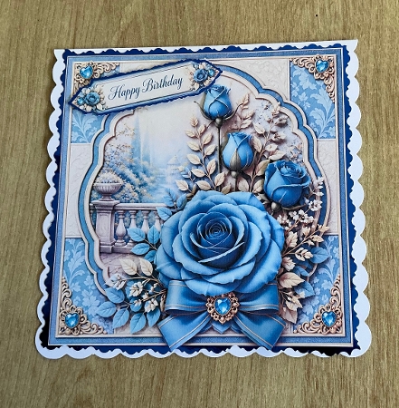 8x8 Blue Rose - Quick Card Front with Sentiment  by Honorscard Appleby