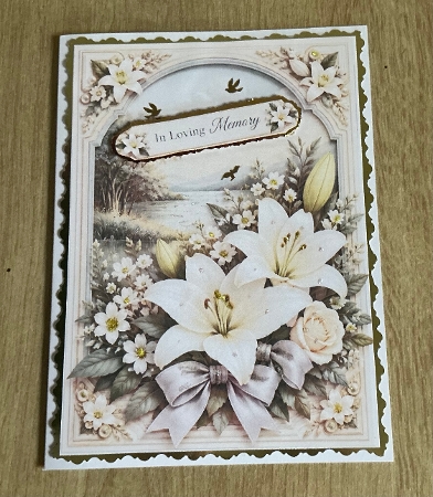 A5 Elegant Lily Memorial Quick Card Front with Sentiments  by Honorscard Appleby