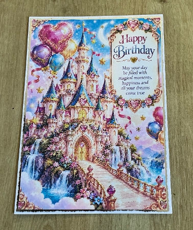 Fairy-Tale Castle A4 Portrait Birthday Card Topper by Honorscard Appleby