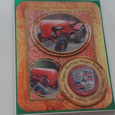 Porsche Tractor Happy Birthday Double Pyramid by Honorscard Appleby