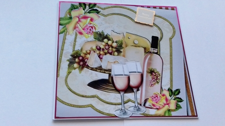 Cheese and Wine with Pink Wine and Roses 8x8 by Honorscard Appleby