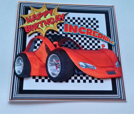Incredible! Burnt Orange Sportscar on Check Frame 8x8 by Honorscard Appleby