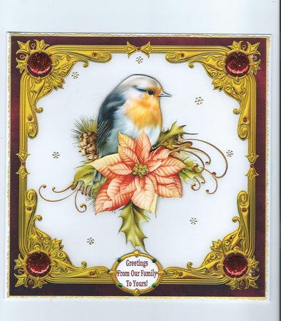 Christmas Robin & Poinsettias - 8" x 8" Card Topper by Honorscard Appleby
