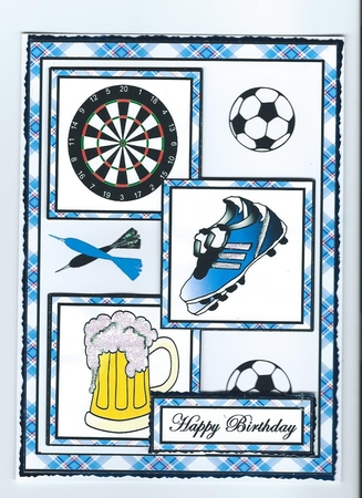 Three squares- Darts, beer & football (Blue) by Honorscard Appleby