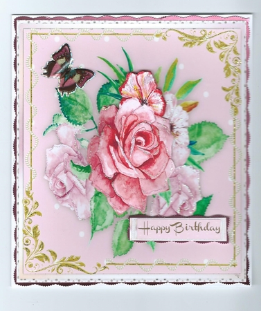 Beautiful Pink Roses in a Gold and Pearl frame  by Honorscard Appleby