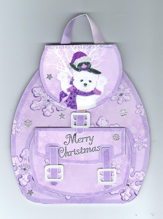 Polar bear and penguin lilac snow back pack gift bag by Honorscard Appleby