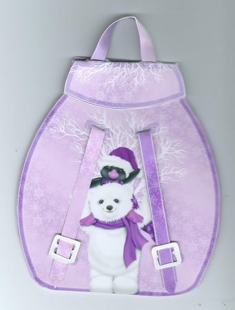 Polar bear and penguin lilac snow back pack gift bag by Honorscard Appleby