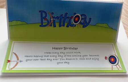 Large DL Birthday Archery insert by Honorscard Appleby