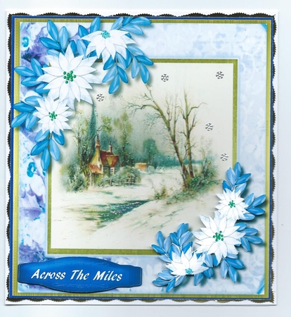 Beautiful Christmas Scene and Blue Poinsettias  by Honorscard Appleby