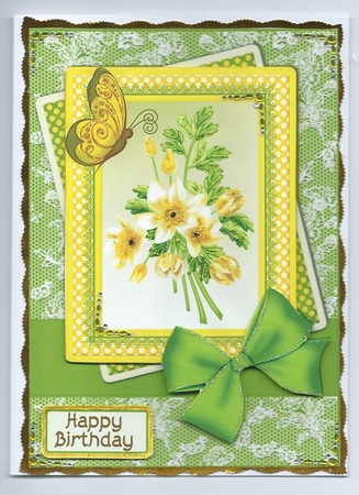 Yellow Flowers, Butterfly & Lace by Honorscard Appleby
