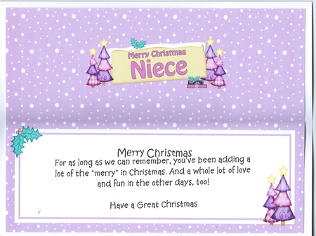 large DL Christmas NIECE Trees Signpost insert by Honorscard Appleby