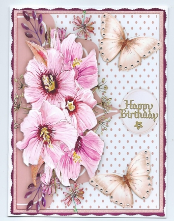 Beautiful Pink Roses and Butterflys  by Honorscard Appleby